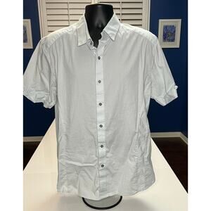 7 Diamonds Men’s XL White Button-Up Shirt Textured Cotton Stretch Roll Sleeve